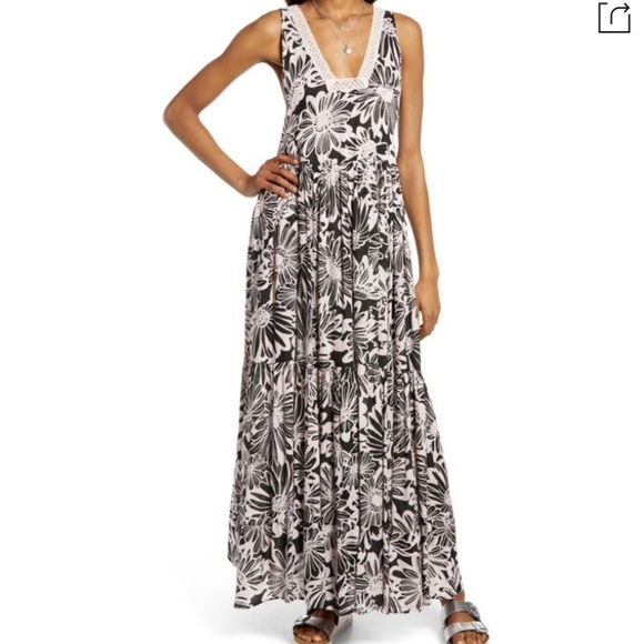 Free People Tiers You Sleeveless Maxi Dress Pink Washed Black combo new small - Picture 1 of 16